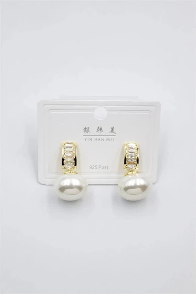 LitaeTrend İncili Taşlı Küpe - Altın - Resim 2