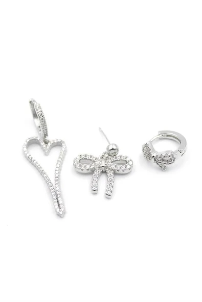 LitaeTrend 3'lü Fiyonk Küpe - Gümüş ürün görseli 1