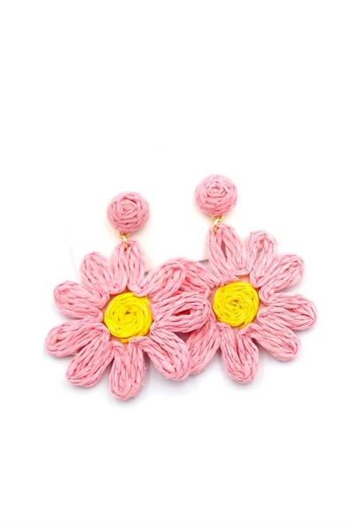 LitaeTrend Papatya Hasır Küpe - Pembe - Resim 2