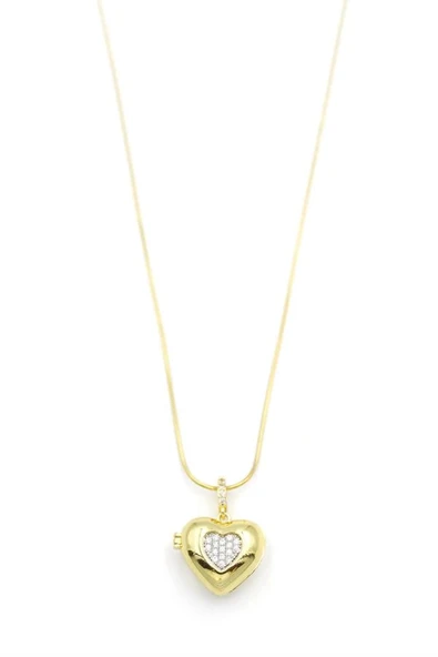LitaeTrend Taşlı Kalp Kolye - Altın - Resim 2