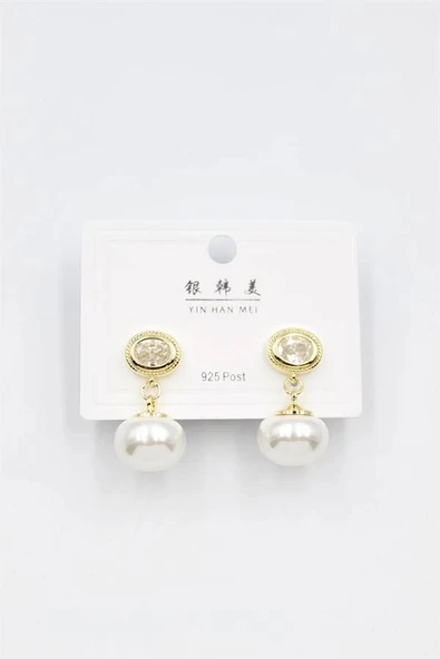 LitaeTrend İncili Taşlı Küpe - Altın - Resim 2