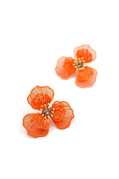 LitaeTrend Metal Çiçek Küpe - Turuncu ürün görseli 1