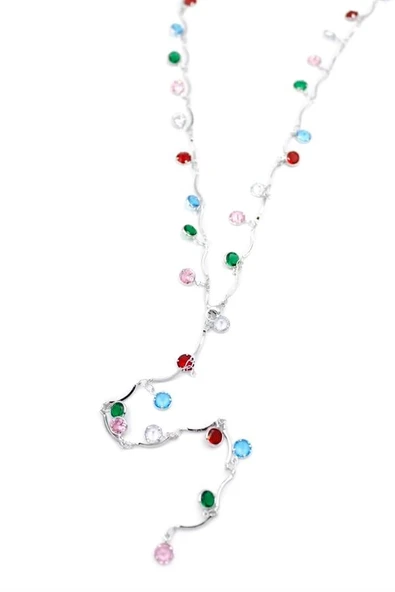 LitaeTrend Renkli Taşlı Y Kolye - Gümüş ürün görseli 1