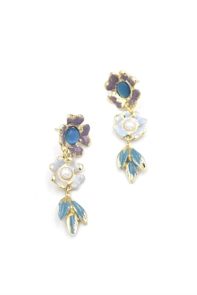 LitaeTrend Metal Çiçek Küpe - Turkuaz - Resim 2