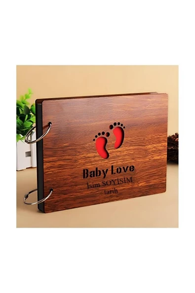 Kişiye Özel Isimli Ahşap Kapaklı Baby Love Temalı Kendin Yap Fotoğraf Albümü Hediyelik - 3
