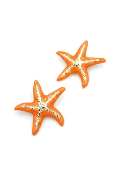 LitaeTrend Mineli Deniz Yıldızı Küpe - Turuncu - Resim 2