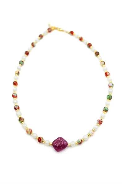 LitaeTrend İncili Taşlı Kolye - Mor ürün görseli 1