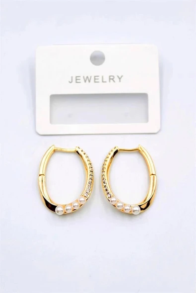 LitaeTrend İncili Taşlı Halka Küpe - Altın ürün görseli 1