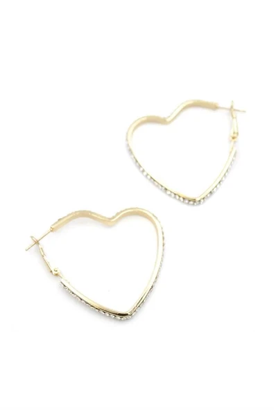 LitaeTrend Taşlı Kalp Halka Küpe - Altın - Resim 2