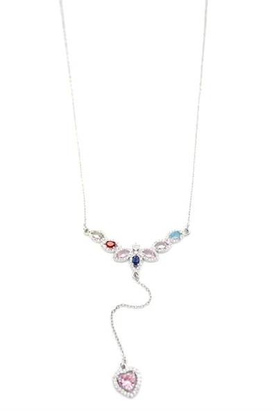 LitaeTrend Damla Taşlı Y Kolye - Gümüş - Resim 2