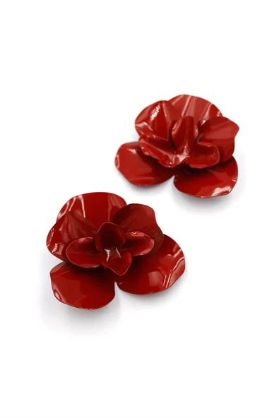 LitaeTrend Metal Çiçek Küpe - Kırmızı - 1