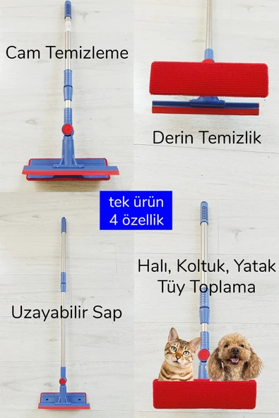 LitaeTrend Çok Amaçlı Pratik Cam Temizleyici Kıl Tüy Toplayıcı Halı Kanepe Koltuk Temizleyici Döner Başlıklı ürün görseli 1
