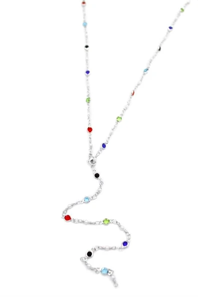 LitaeTrend Renkli Taşlı Y Kolye - Gümüş ürün görseli 1