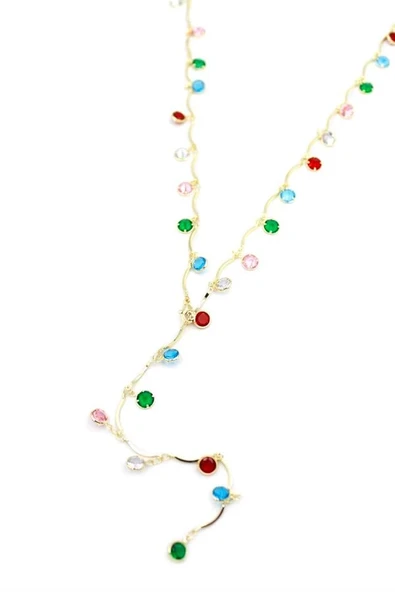 LitaeTrend Renkli Taşlı Y Kolye - Altın - Resim 2