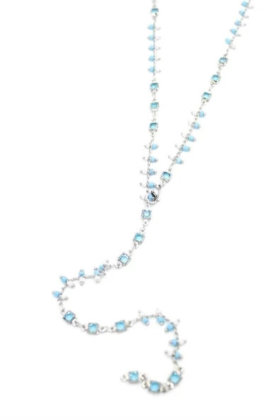 LitaeTrend Mavi Taşlı Y Kolye - Gümüş - Resim 2