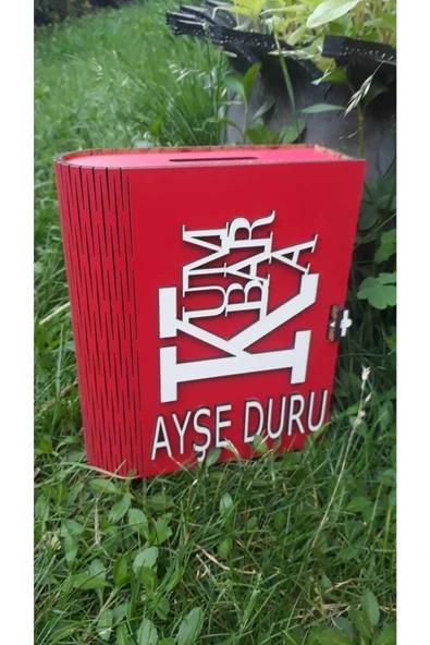 Kitap Görünümlü Ahşap Kumbara Kırmızı - 3