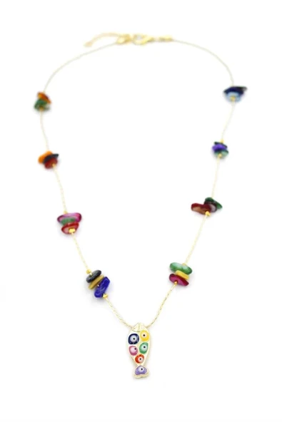 LitaeTrend Kırıktaşlı Balık Kolye - ÇOK RENKLİ - Resim 2