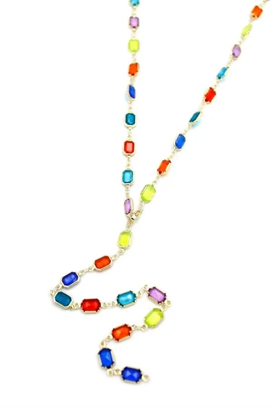 LitaeTrend Renkli Taşlı Y Kolye - Altın - Resim 2