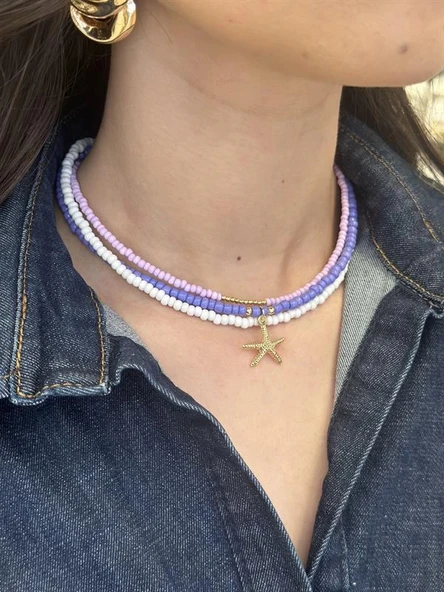 LitaeTrend Deniz Yıldızı Boncuk Kolye - Mor - Resim 2