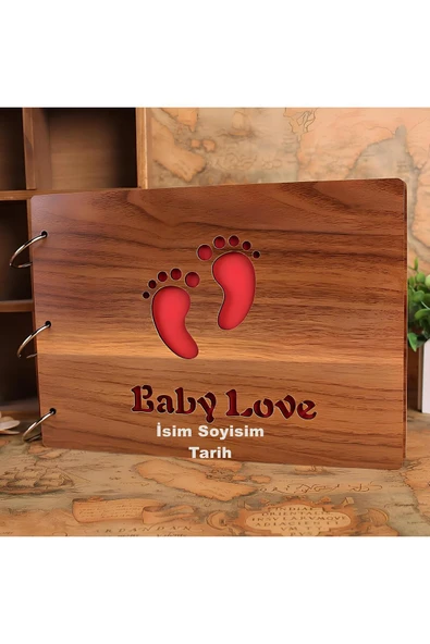 Kişiye Özel Isimli Ahşap Kapaklı Baby Love Temalı Kendin Yap Fotoğraf Albümü Hediyelik - 4