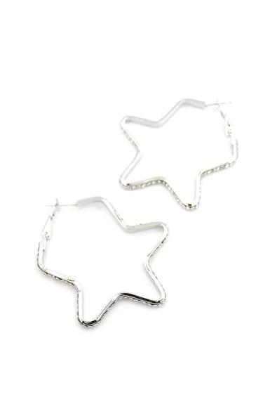 LitaeTrend Taşlı Yıldız Halka Küpe - Gümüş - Resim 2