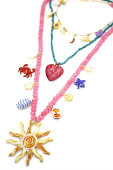 LitaeTrend Boncuklu Güneş Kolye - Pembe - Resim 2