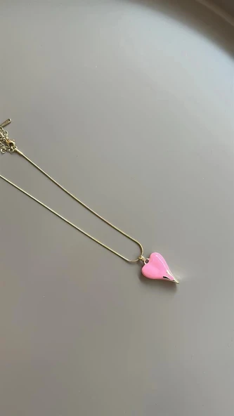 LitaeTrend Mineli Kalp Kolye - Pembe - Resim 2