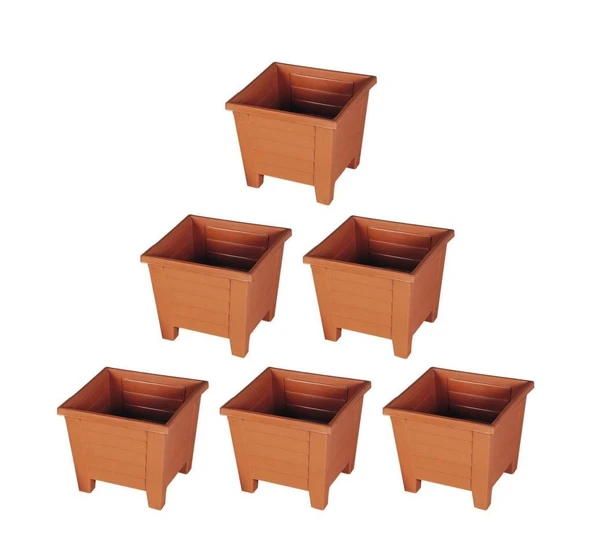 Omnipazar SY-5847 Dekoratif Plastik Kare Ayaklı Saksı 15 lt Kiremit 6 Adet ürün görseli