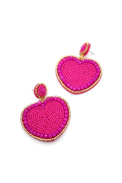 LitaeTrend Kalp Boncuk Küpe - Pembe - Resim 2