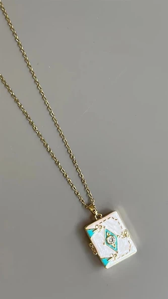 LitaeTrend Etnik Desen Kapaklı Kolye - Beyaz ürün görseli 1