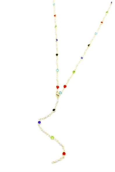 LitaeTrend Renkli Taşlı Y Kolye - Altın ürün görseli 1