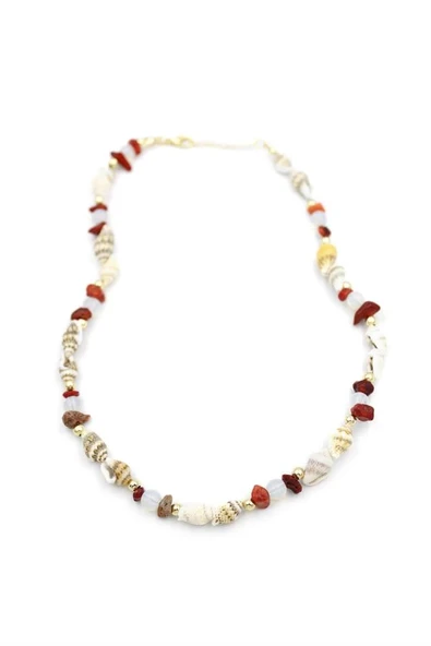 LitaeTrend Kırıktaşlı Deniz Kabuğu Kolye - Kırmızı - Resim 2