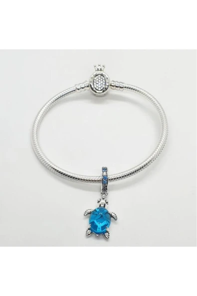 Bileklik Ve Kolye Için 925 Ayar Murano Cam Deniz Kaplumbağası Gümüş Charm - 12