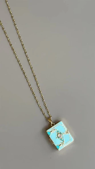 LitaeTrend Etnik Desen Kapaklı Kolye - Mavi ürün görseli 1