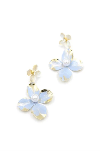 LitaeTrend Metal Çiçek Küpe - Mavi - Resim 2