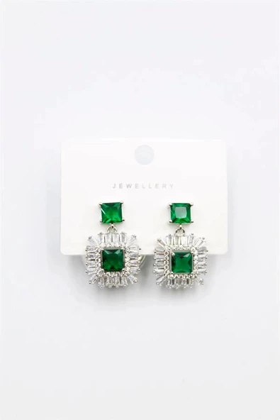 LitaeTrend Kare Taşlı Küpe - Yeşil ürün görseli 1