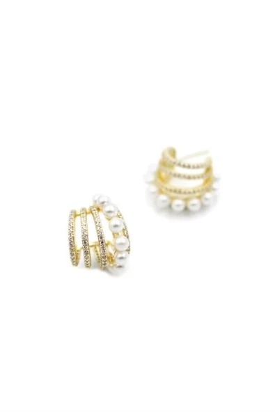 LitaeTrend İncili Taşlı Küpe - Altın ürün görseli 1