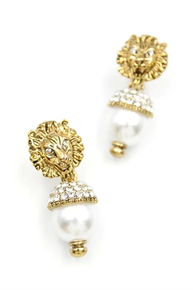 LitaeTrend İncili Aslan Küpe - Bronz - Resim 2