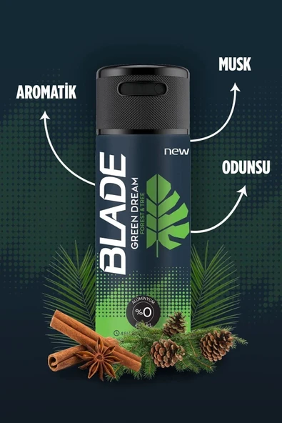 LitaeTrend 3 Adet Blade Green Dream Erkek Deodorant 150 Ml Hızlı Kurur, Leke Bırakmaz - 5