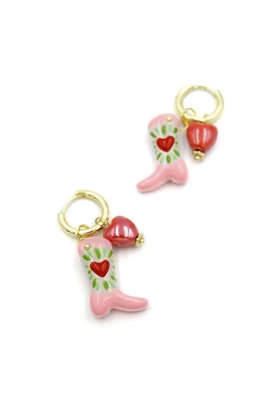 LitaeTrend Çizme Küpe - Kırmızı - Resim 2