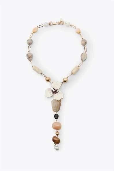 LitaeTrend Taşlı Çiçek Kolye - Altın - Resim 2