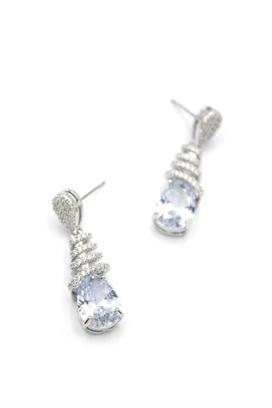 LitaeTrend Taşlı Damla Küpe - Gümüş - Resim 2