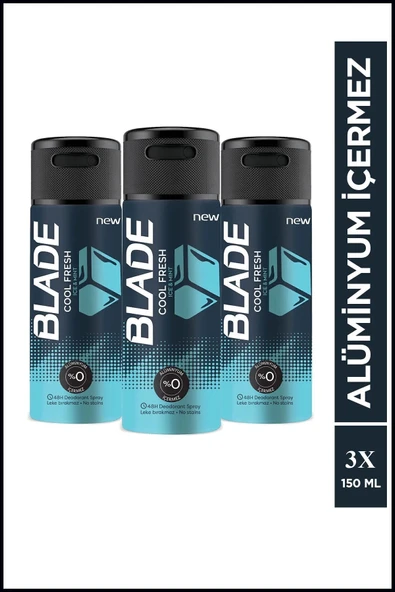 LitaeTrend 3 Adet Blade Cool Fresh Erkek Deodorant 150 Ml Hızlı Kurur Leke Bırakmaz ürün görseli 1