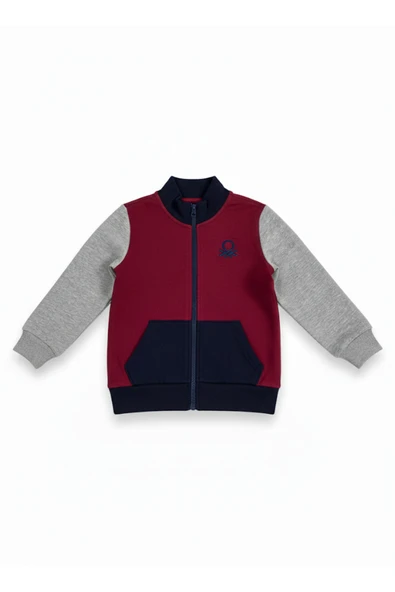 Erkek Çocuk Fermuarlı Sweatshirt  Bordo - 1