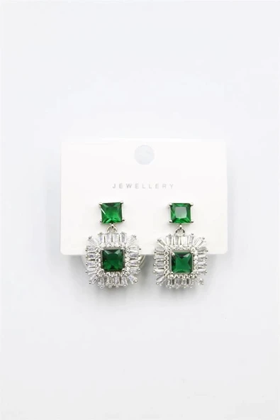 LitaeTrend Kare Taşlı Küpe - Yeşil - Resim 2