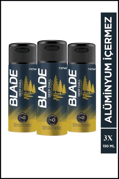 LitaeTrend 3 Adet Blade Deep Chill Erkek Deodorant 150 Ml Hızlı Kurur, Leke Bırakmaz - 1