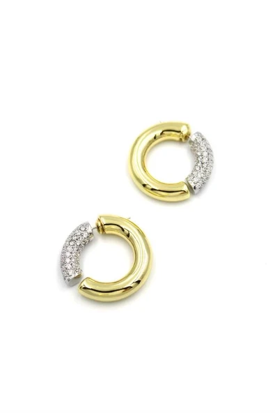 LitaeTrend Taşlı Halka Küpe - Altın - Resim 2