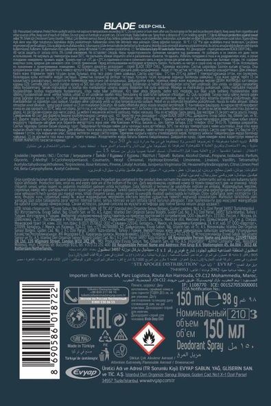 LitaeTrend 2 Adet Blade Deep Chill Erkek Deodorant 150 Ml Hızlı Kurur, Leke Bırakmaz - 6
