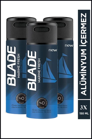 LitaeTrend 3 Adet Blade Marine Fresh Erkek Deodorant Sprey 150 ml - 1