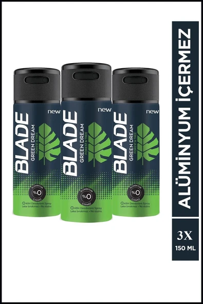 LitaeTrend 3 Adet Blade Green Dream Erkek Deodorant 150 Ml Hızlı Kurur, Leke Bırakmaz - 1